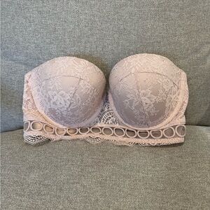Victoria's Secret Strapless 36D EUC  Lace Longline Bra - Pale Pink